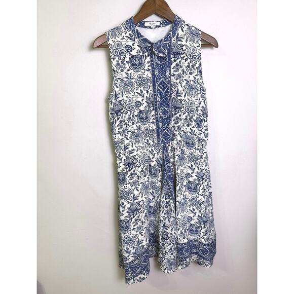 Madewell Silk Journey Shirtdress Blue White Porcelain Floral Print Women’s Sz S - Picture 2 of 5